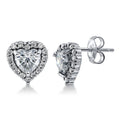Halo Heart Heart CZ Stud Earrings in Sterling Silver