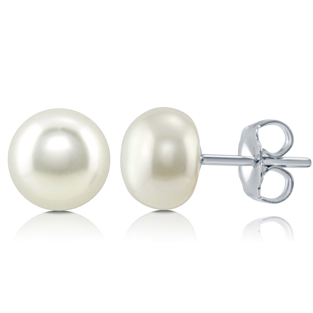 Solitaire Cultured Pearl Stud Earrings in Sterling Silver, Cream Color