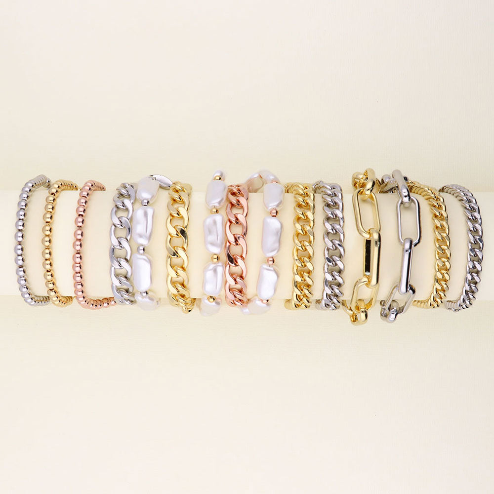 Flatlay view of Curb Necklace and Chain Bracelet, 2-Piece