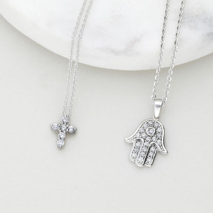 Cross CZ Layered Necklace Set in Gold Flashed Sterling Silver