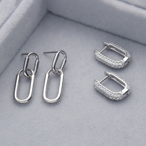 Paperclip Dangle Earrings, Rectangle Hoop Earrings