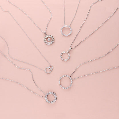 Open Circle Interlocking CZ Necklace in Sterling Silver