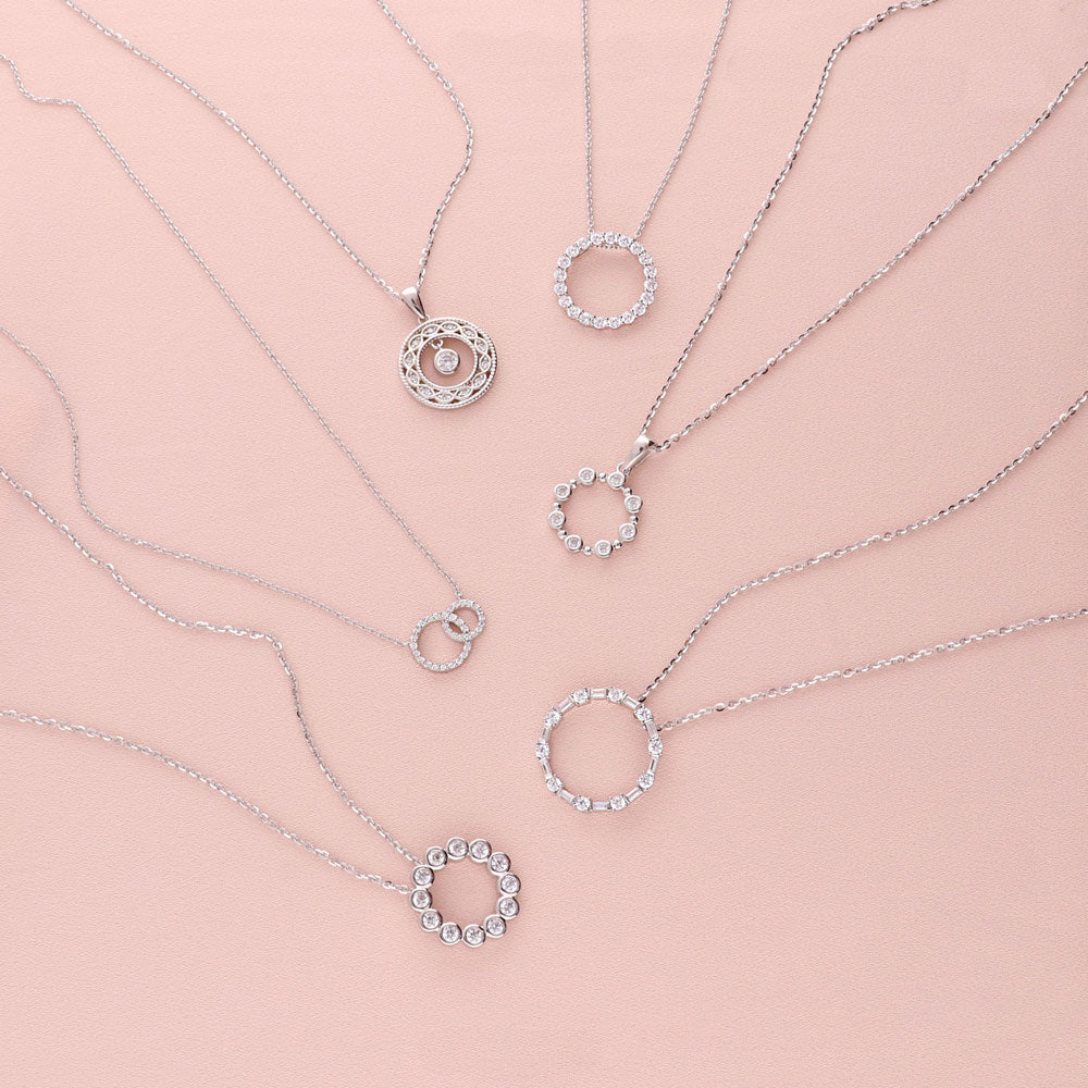 Flatlay view of Open Circle CZ Necklace in Sterling Silver