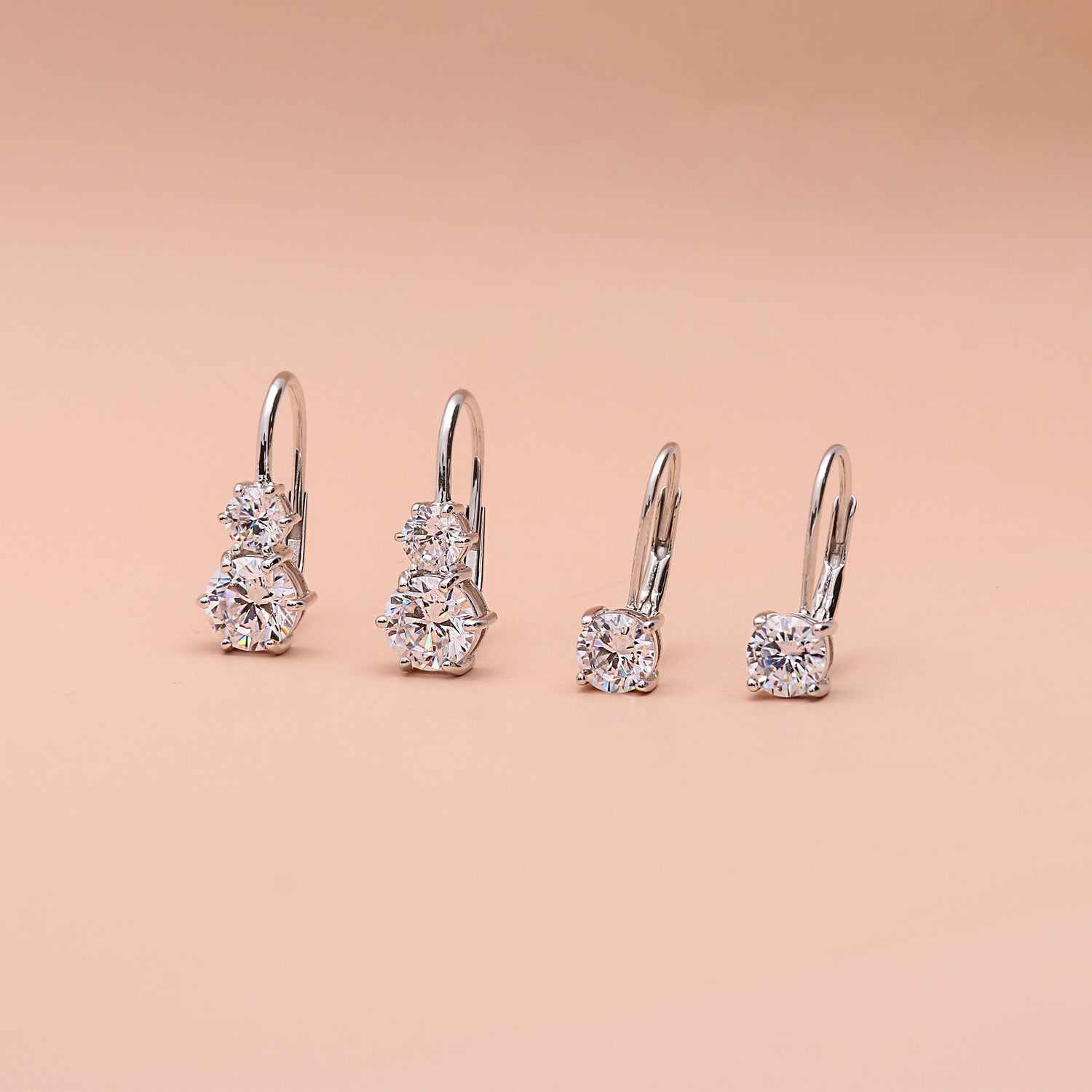 Flatlay view of Solitaire CZ Leverback Earrings in Sterling Silver, 5mm