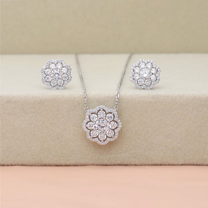 Flower Halo CZ Stud Earrings in Sterling Silver