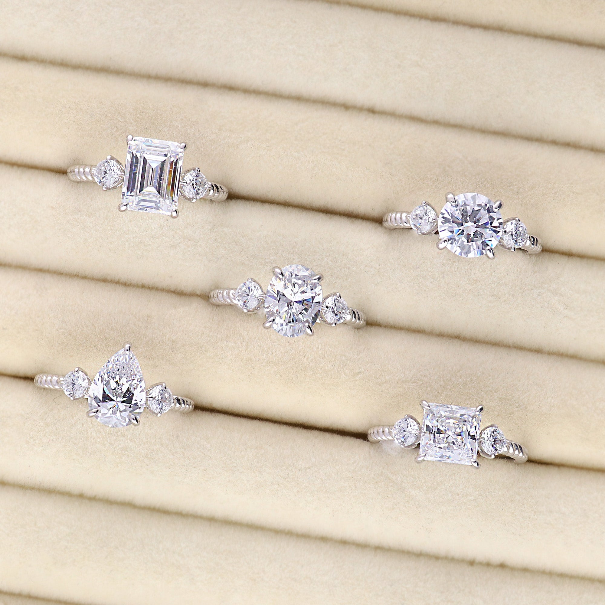 3-Stone Woven 2ct Princess CZ Ring in Sterling Silver