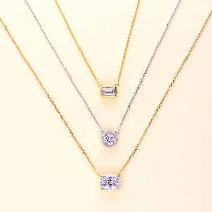 Solitaire East-West CZ Necklace in Gold Flashed Sterling Silver