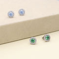 Flatlay view of Halo Kaleidoscope CZ Stud Earrings in Sterling Silver, Green Color