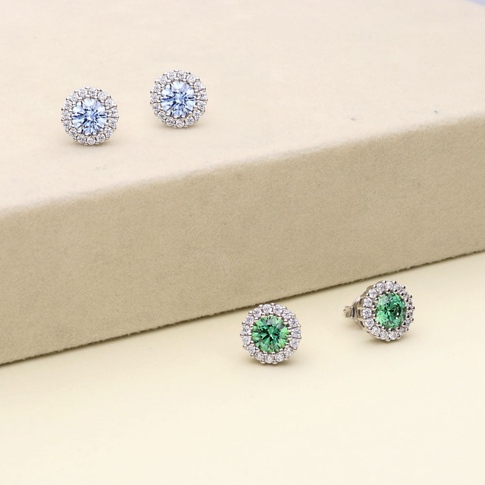 Flatlay view of Halo Kaleidoscope CZ Stud Earrings in Sterling Silver, Caramel Color