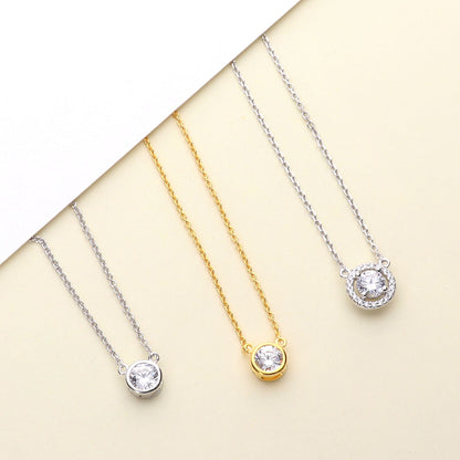 Solitaire CZ Layered Necklace Set in Gold Flashed Sterling Silver