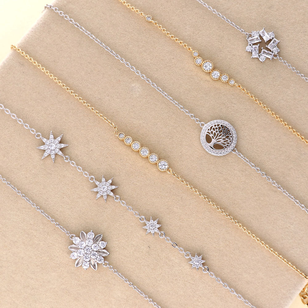Flatlay view of Starburst CZ Rolo Chain Bracelet in Sterling Silver, 6 of 6