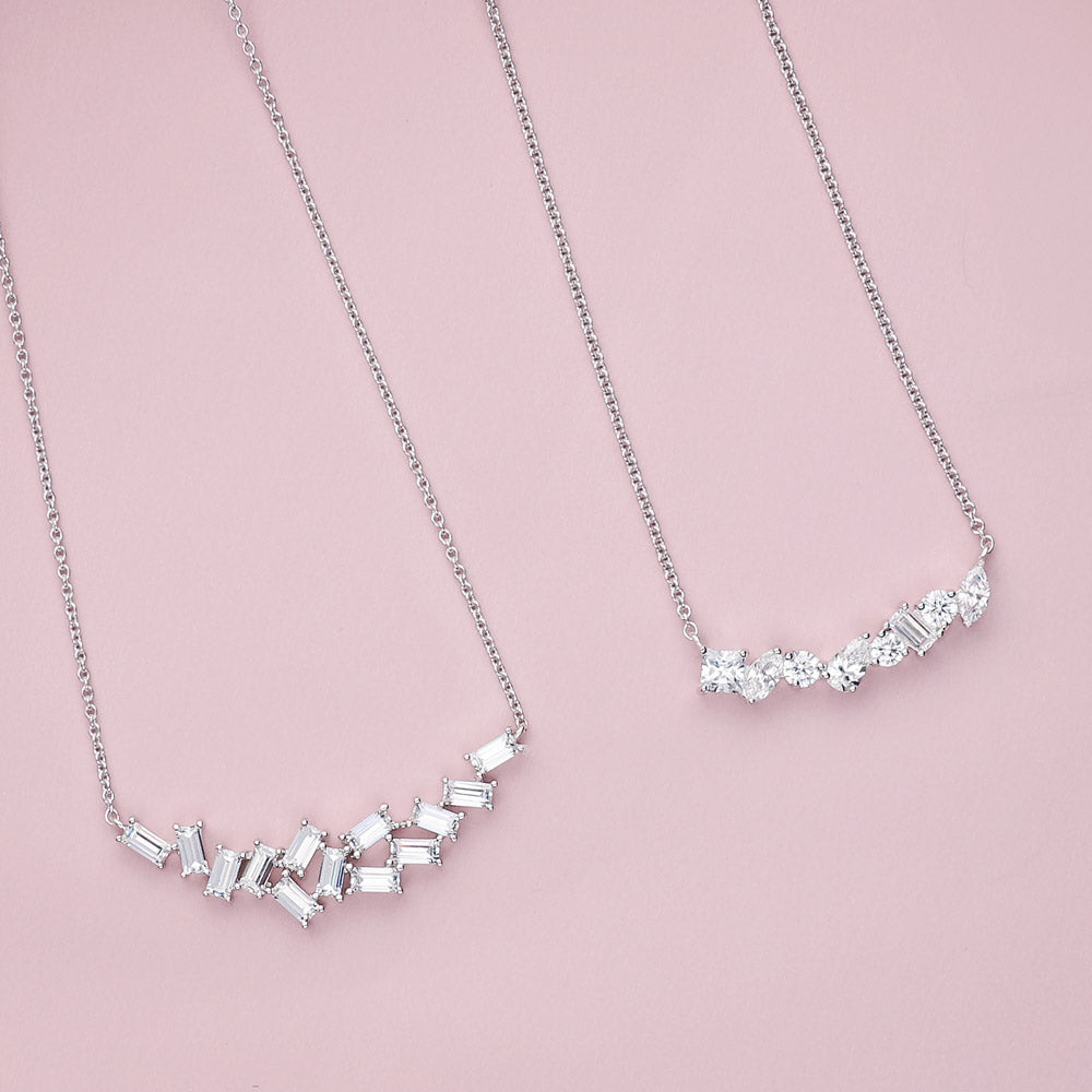 Flatlay view of Cluster Bar CZ Necklace in Sterling Silver, 3 of 5
