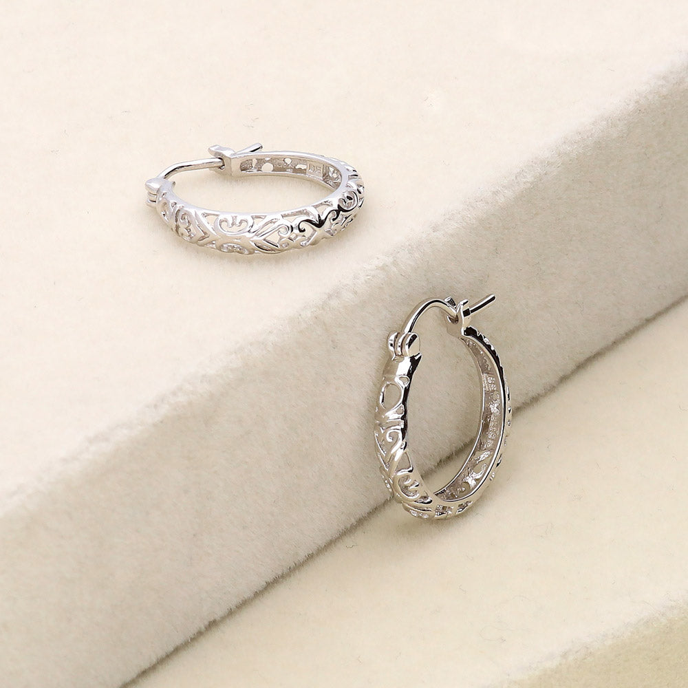 Flatlay view of Filigree Hoop Earrings in Sterling Silver, 2 Pairs, 11 of 14