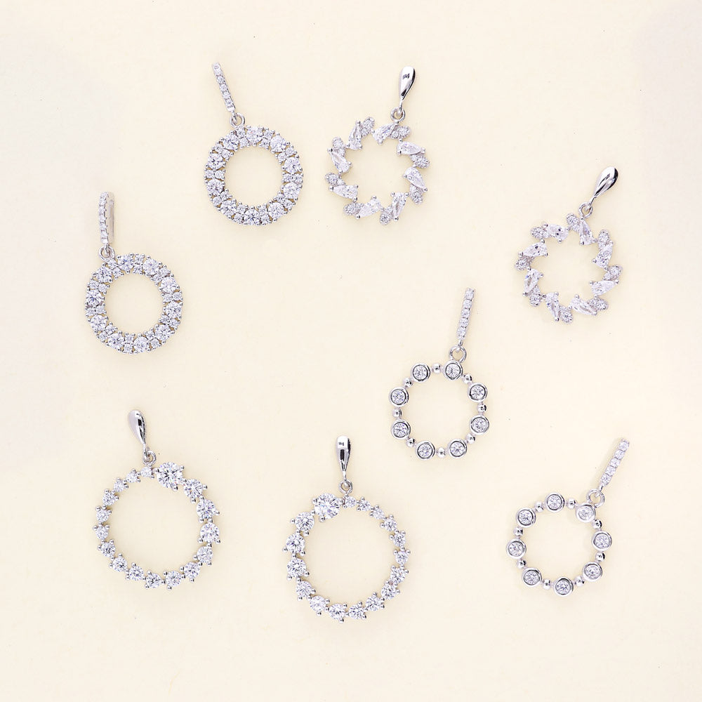 Wreath Open Circle CZ Dangle Earrings in Sterling Silver