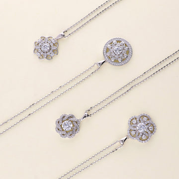Flower Woven CZ Pendant Necklace in Sterling Silver