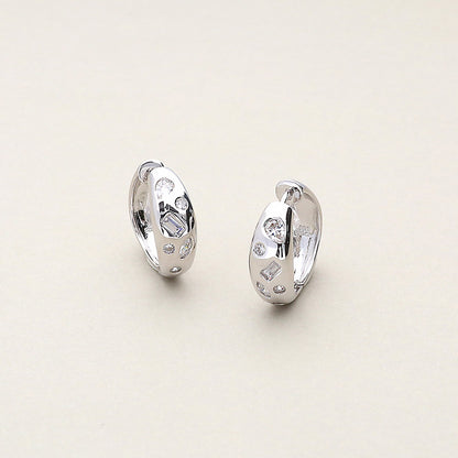 Dome CZ Small Hoop Earrings in Sterling Silver 0.8"