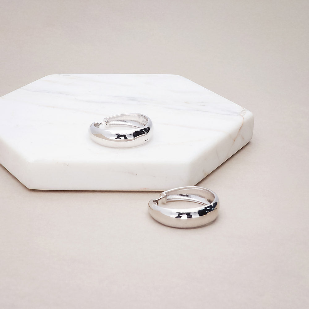 Flatlay view of Dome Small Hoop Earrings Set in Sterling Silver 0.6-1 inch, 3-Pairs Style 1