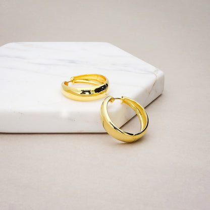 Dome Hoop Earrings in Gold Flashed Sterling Silver 1", 2 Pairs