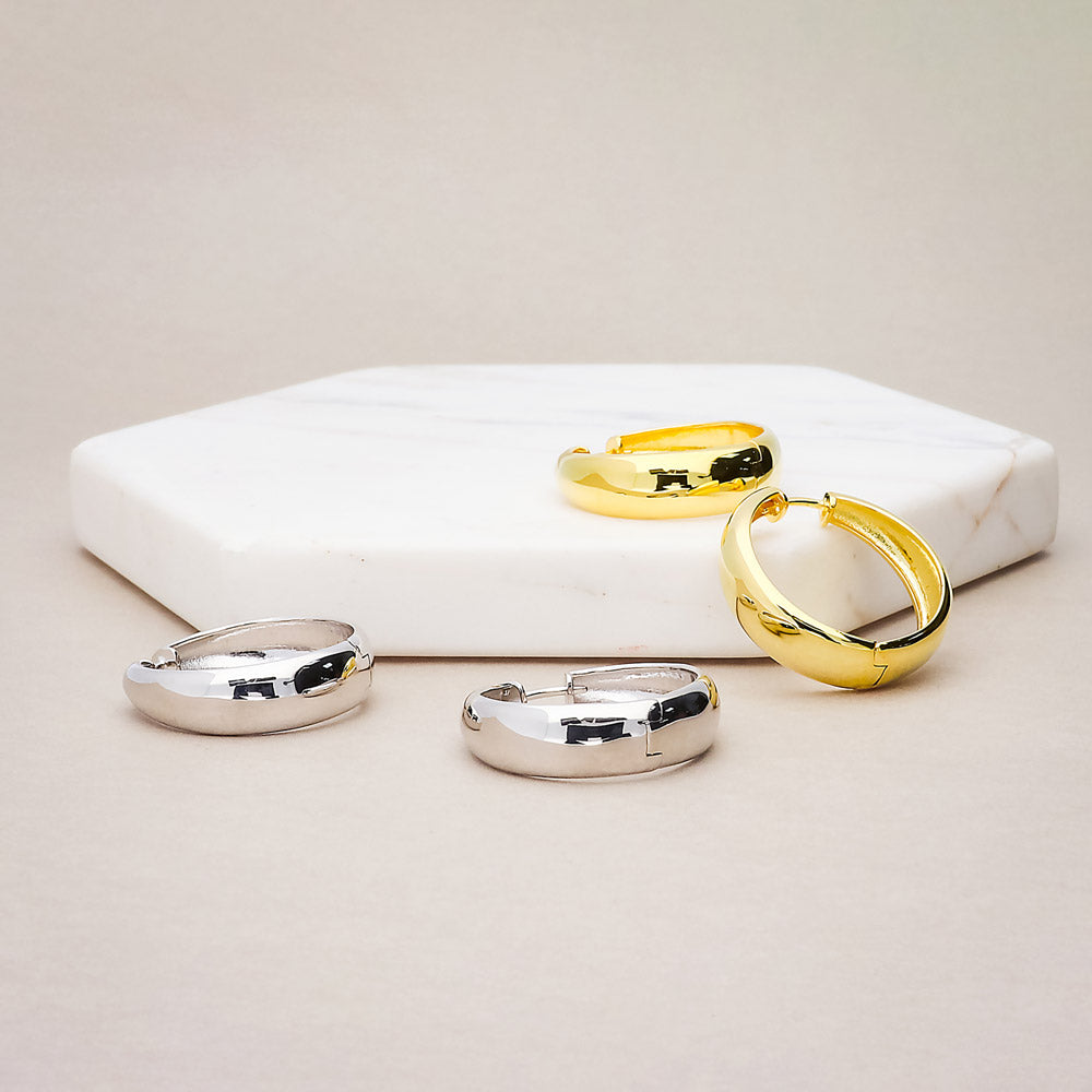 Dome Small Hoop Earrings in Sterling Silver 1"