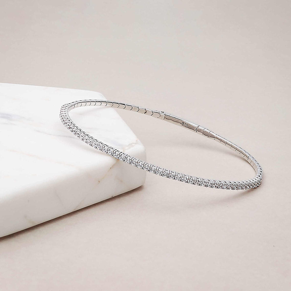 Flatlay view of Flexible CZ Bangle in Sterling Silver, 9 of 14