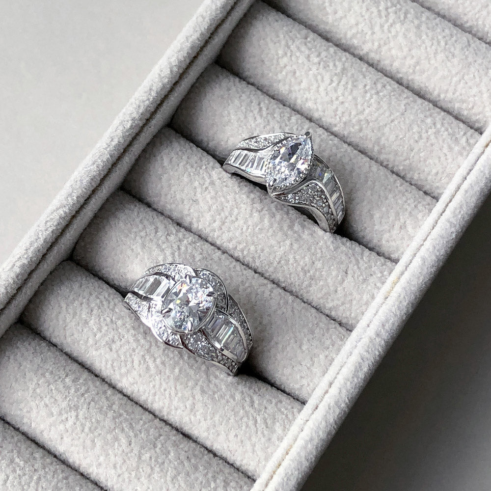 Flatlay view of Halo Woven Art Deco Marquise CZ Ring in Sterling Silver, 7 of 9
