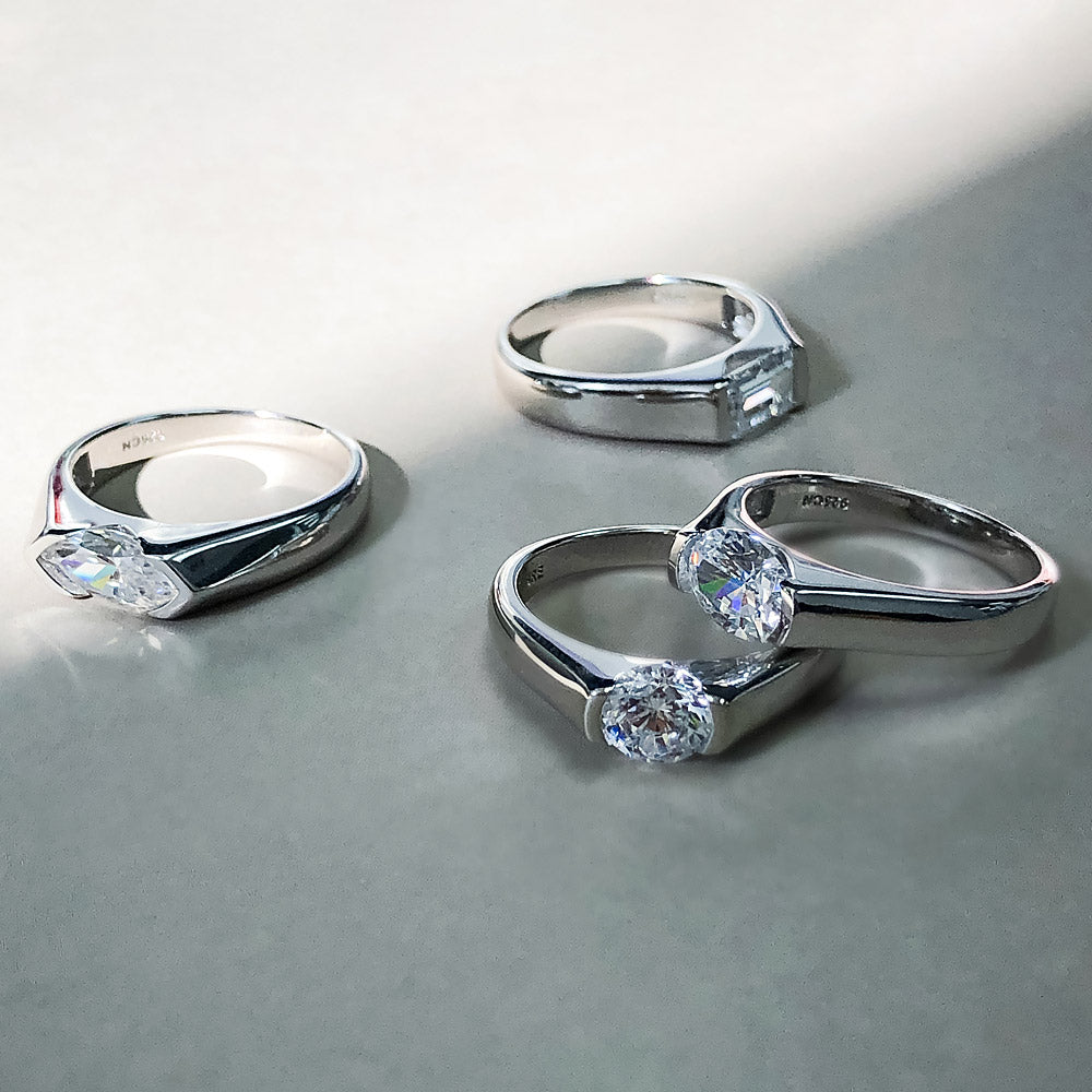 Flatlay view of East-West Solitaire 1ct Bezel CZ Ring in Sterling Silver, 12 of 12