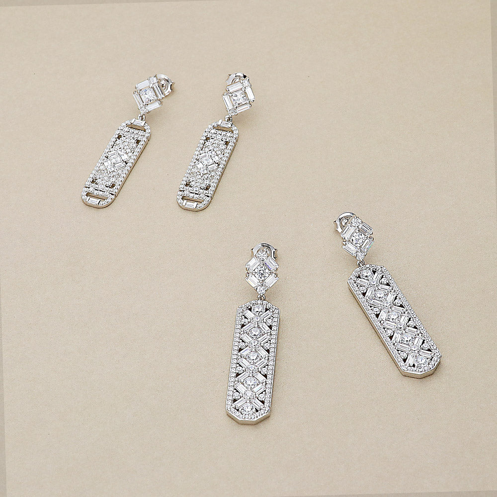 Flatlay view of Bar Art Deco CZ Earrings in Sterling Silver, 7 of 7