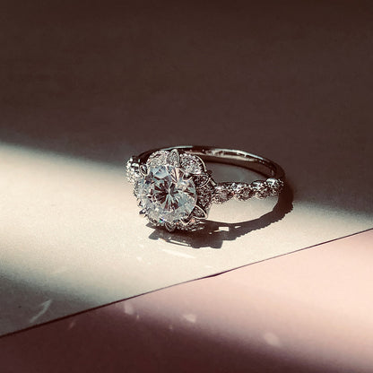 Halo Flower CZ Ring in Sterling Silver