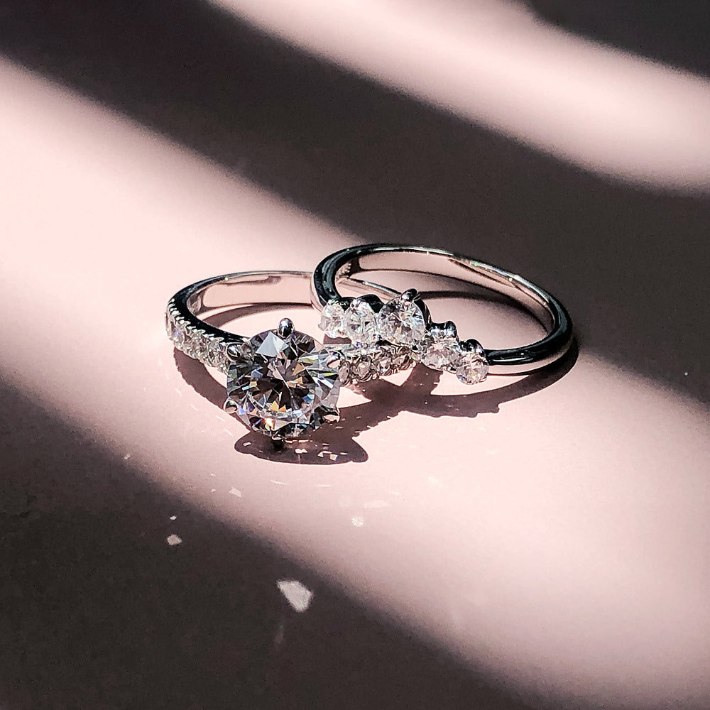 Flatlay view of Solitaire 5-Stone Wishbone 2ct CZ Ring Set in Sterling Silver, 10 of 18