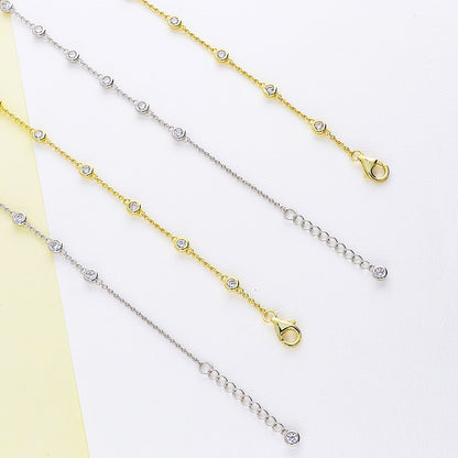 Station CZ Rolo Chain Station Anklet in Sterling Silver