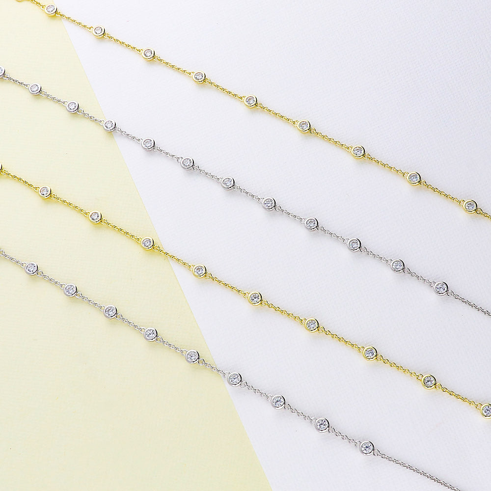 Flatlay view of Station CZ Rolo Chain Station Anklet in Sterling Silver, 3 of 4