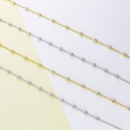 Station CZ Rolo Chain Station Anklet in Sterling Silver
