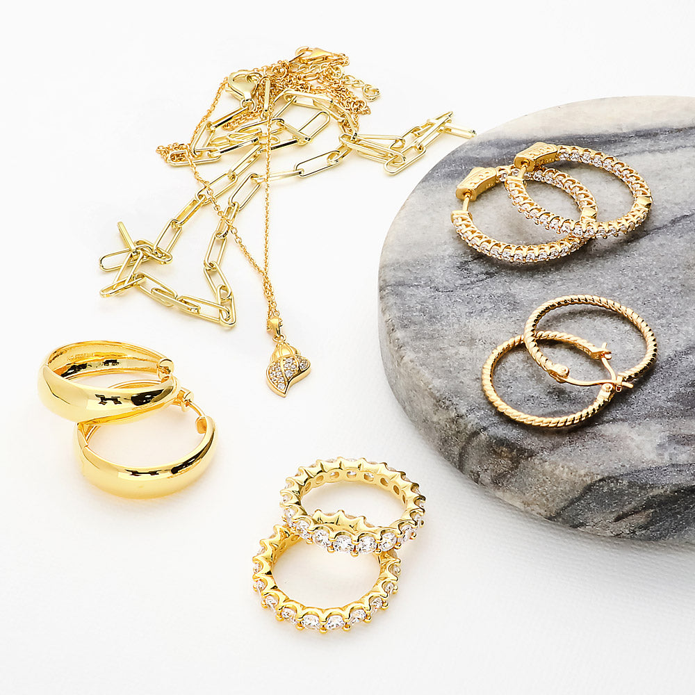 Flatlay view of Cable Hoop Earrings in Gold Flashed Sterling Silver 0.9 inch, 2 Pairs, 11 of 13
