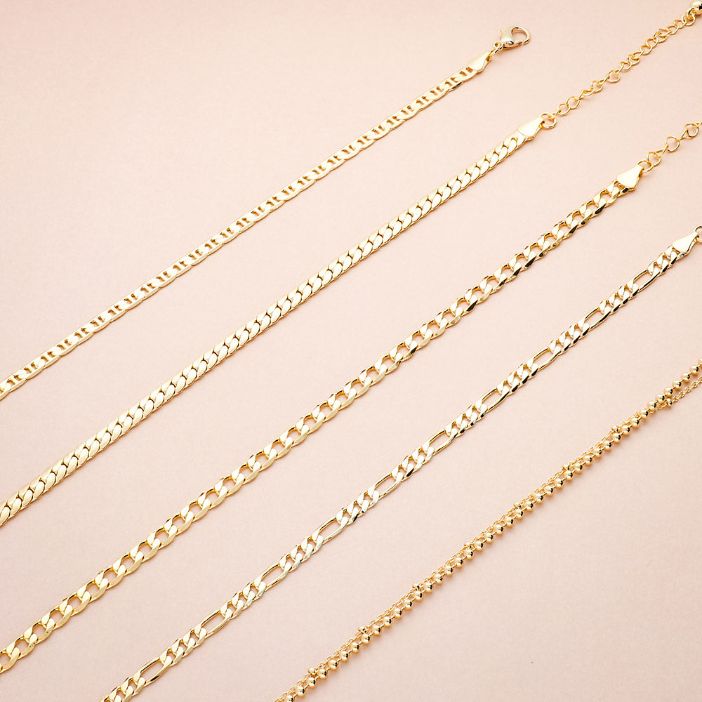 Flatlay view of Double Strand Bead Chain Anklet Ankle Bracelet in Base Metal, Gold-Tone