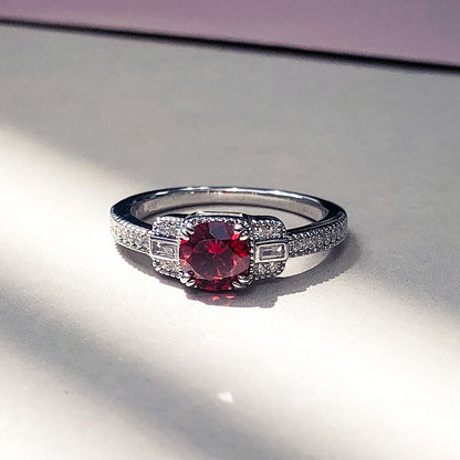 Art Deco Red CZ Ring in Sterling Silver