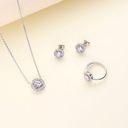 Halo Flower CZ Ring in Sterling Silver