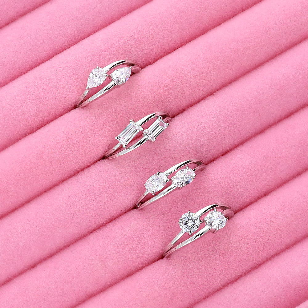 Flatlay view of Bypass 2-Stone CZ Split Shank Ring in Sterling Silver, 7 of 8