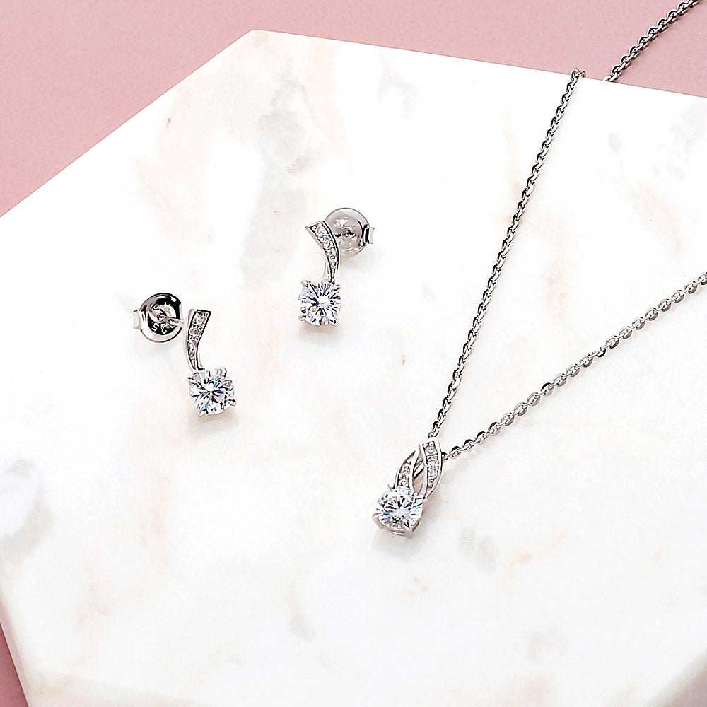 Flatlay view of Woven CZ Necklace and Earrings in Sterling Silver, 2 of 7