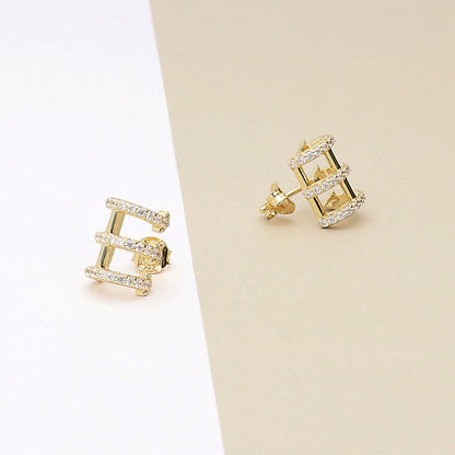 Bar CZ Stud Earrings in Gold Flashed Sterling Silver