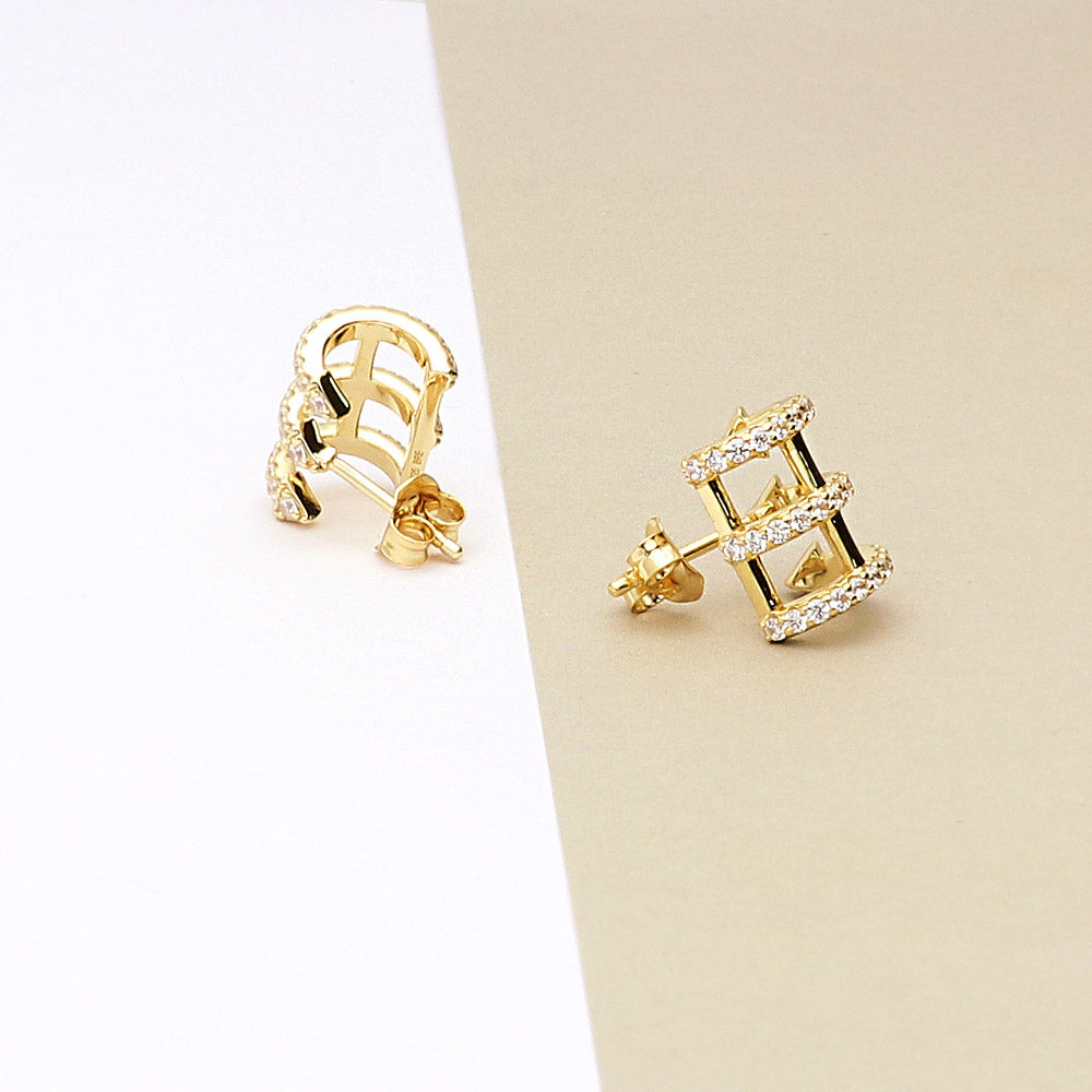 Flatlay view of Bar CZ Stud Earrings in Gold Flashed Sterling Silver, 2 of 5