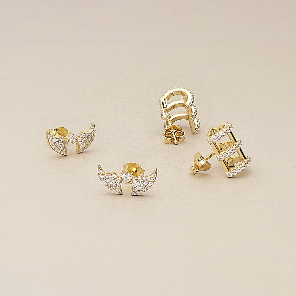 Flatlay view of Bar CZ Stud Earrings in Gold Flashed Sterling Silver, 6 of 6