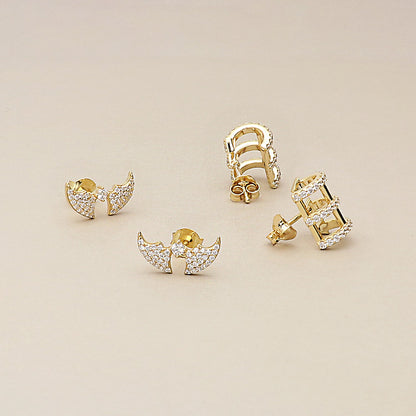 Bar CZ Stud Earrings in Gold Flashed Sterling Silver