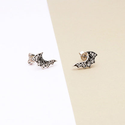 Bat Wings CZ Stud Earrings in Sterling Silver