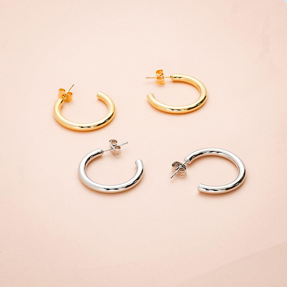 Flatlay view of Small Hoop Earrings, 1 inch, Gold-tone