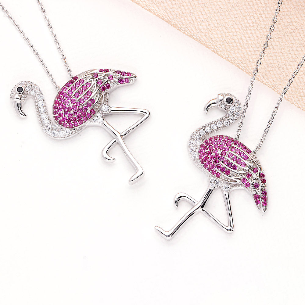 Flatlay view of Flamingo CZ Pendant Necklace in Sterling Silver, 5 of 7