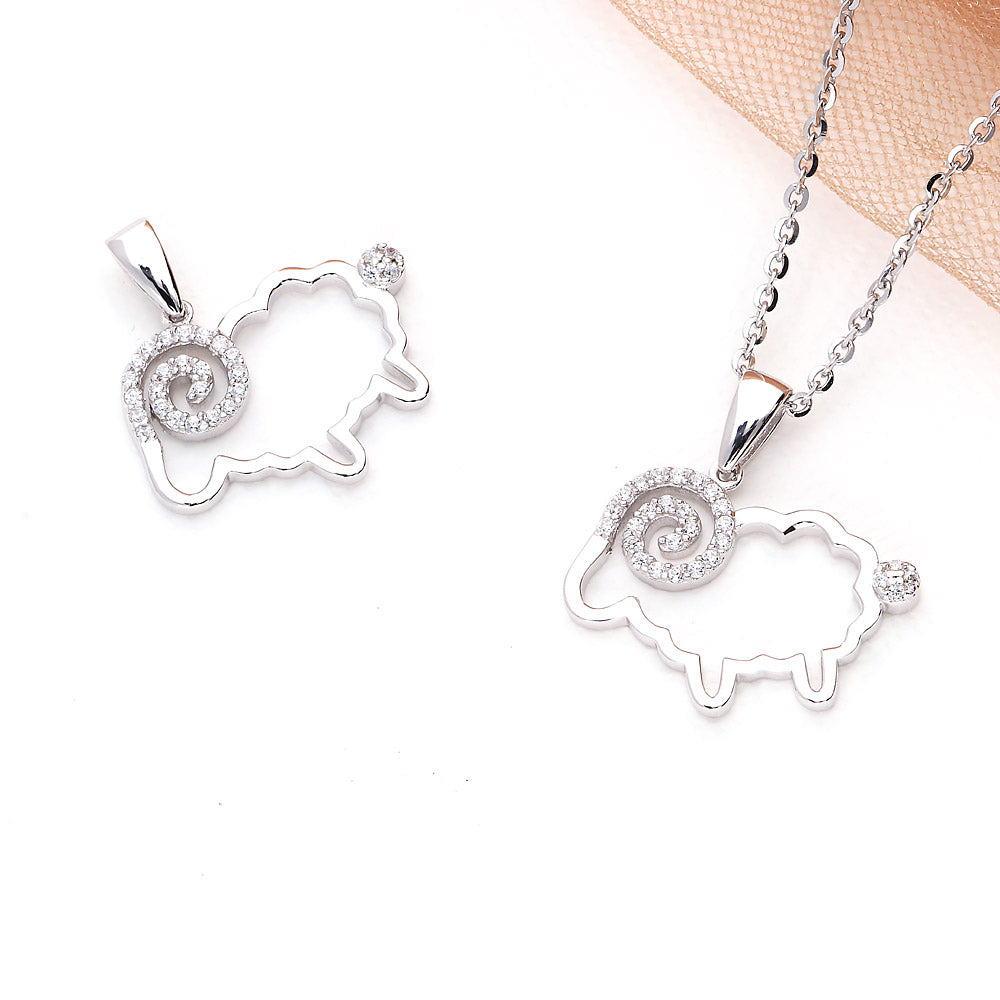 Sheep CZ Pendant Necklace in Sterling Silver