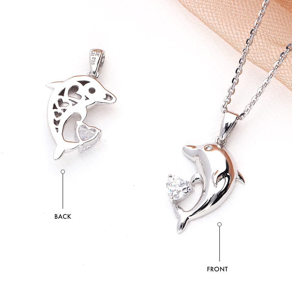 Dolphin CZ Pendant Necklace in Sterling Silver
