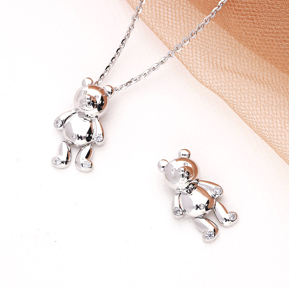 Flatlay view of Bear CZ Pendant Necklace in Sterling Silver, 6 of 9