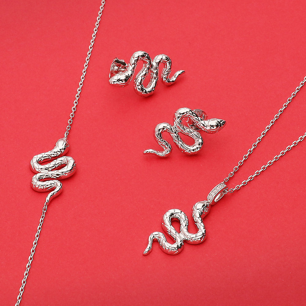 Flatlay view of Snake CZ Rolo Chain Bracelet in Sterling Silver, Yellow Gold Flashed