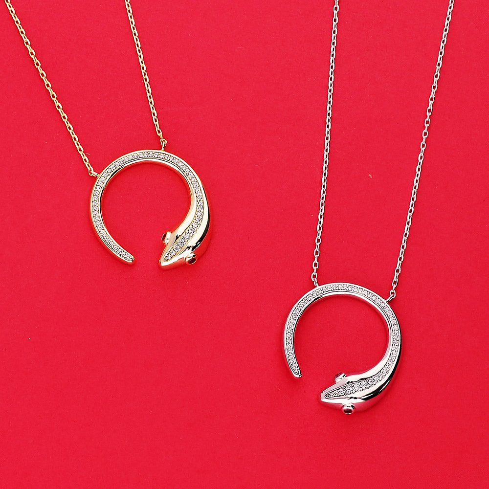 Flatlay view of Snake CZ Pendant Necklace in Sterling Silver